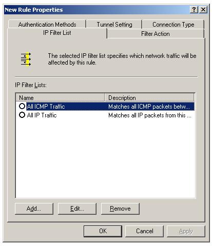 IPSec new rule properties