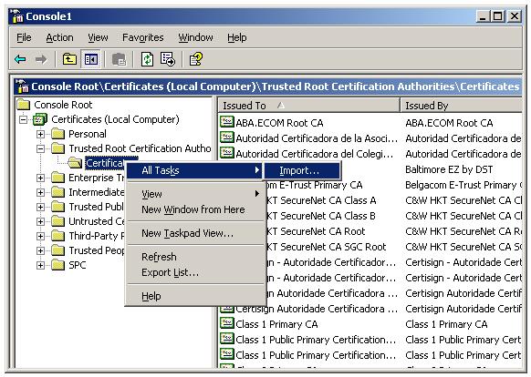 Import Root Certificate to Trusted Root CA store - Import