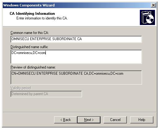 Installing Enterprise Subordinate Certificate Authority - Common Name