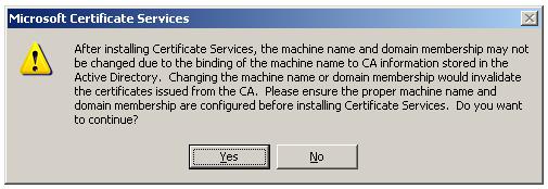 Installing Standalone offline Root CA - Machine Name Change confirm