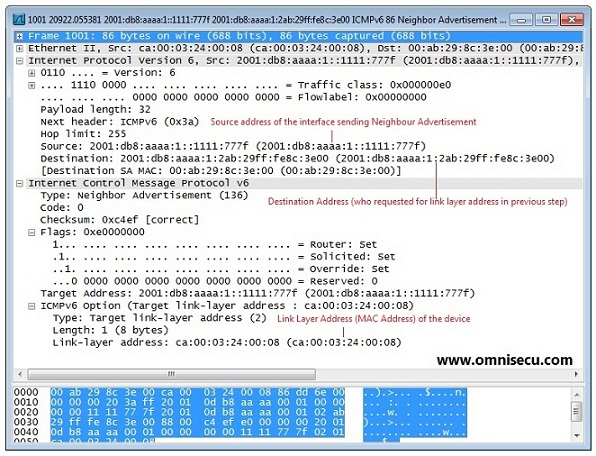 NDP Neighbour Advertisement Wireshark Capture