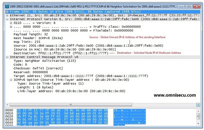 Neighbour Solicitation Wireshark Capture