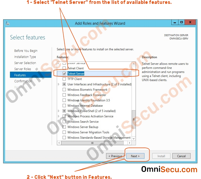 select-telnet-server-in-features-page.jpg