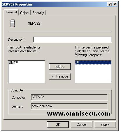 Active Directory Sites and Services Snap-in Server properties