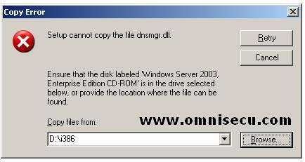 DNS Installation Copy Error